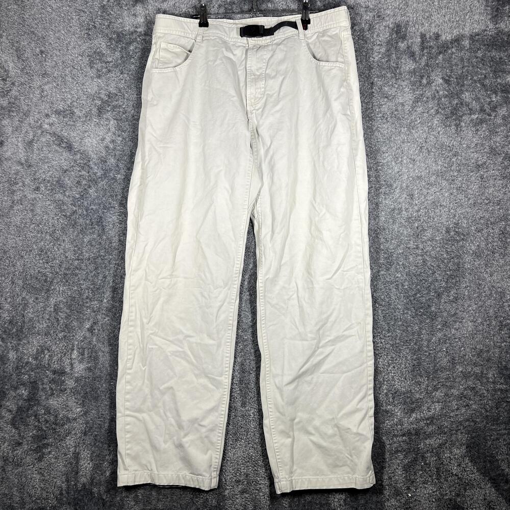Gramicci Pants Mens 36x32 Beige Belted Khaki Canvas Pockets Straight Leg